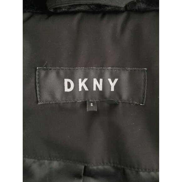 DKNY Black Quilted Puffer Coat Removable Faux Fur Hood Size Small - Picture 6 of 8